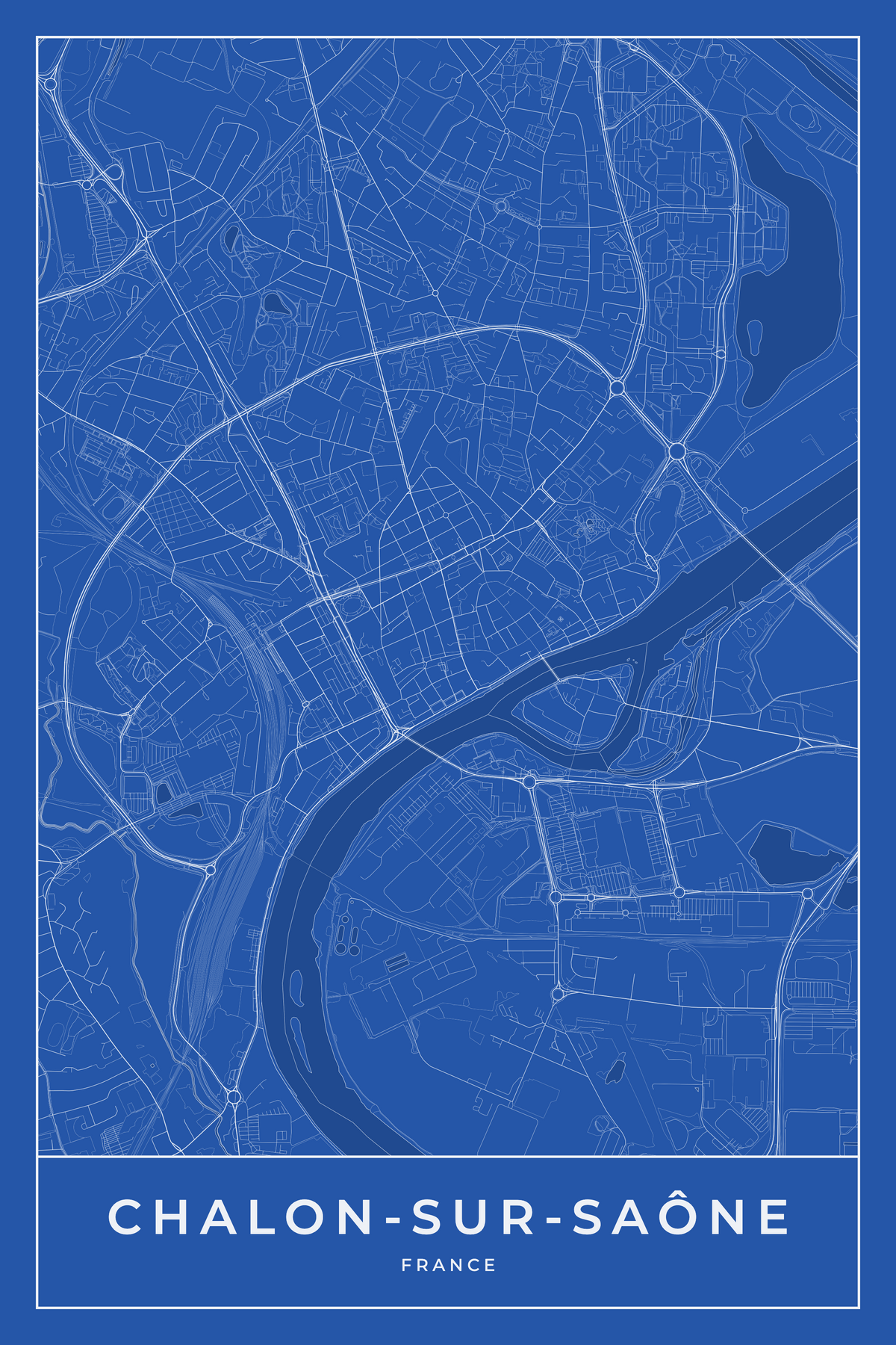 Carte de Chalon-sur-Saône bleue - Affiche personnalisée