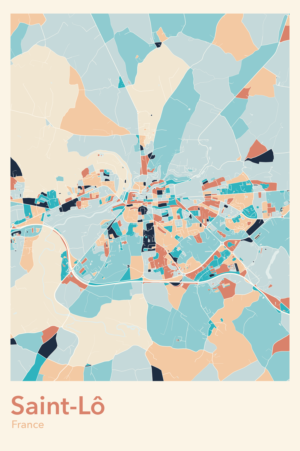 Plan de Saint-Lô coloré - Carte personnalisée