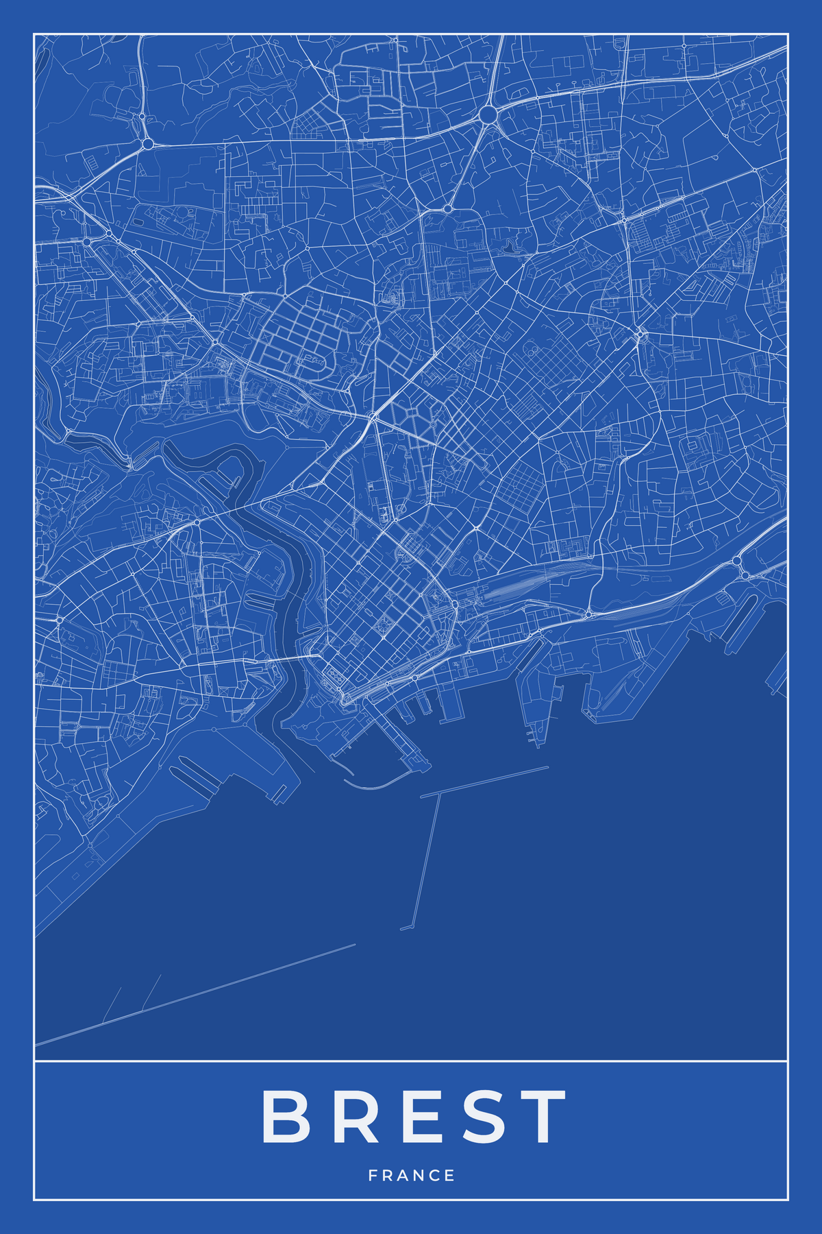 Carte de Brest bleue - Affiche personnalisée