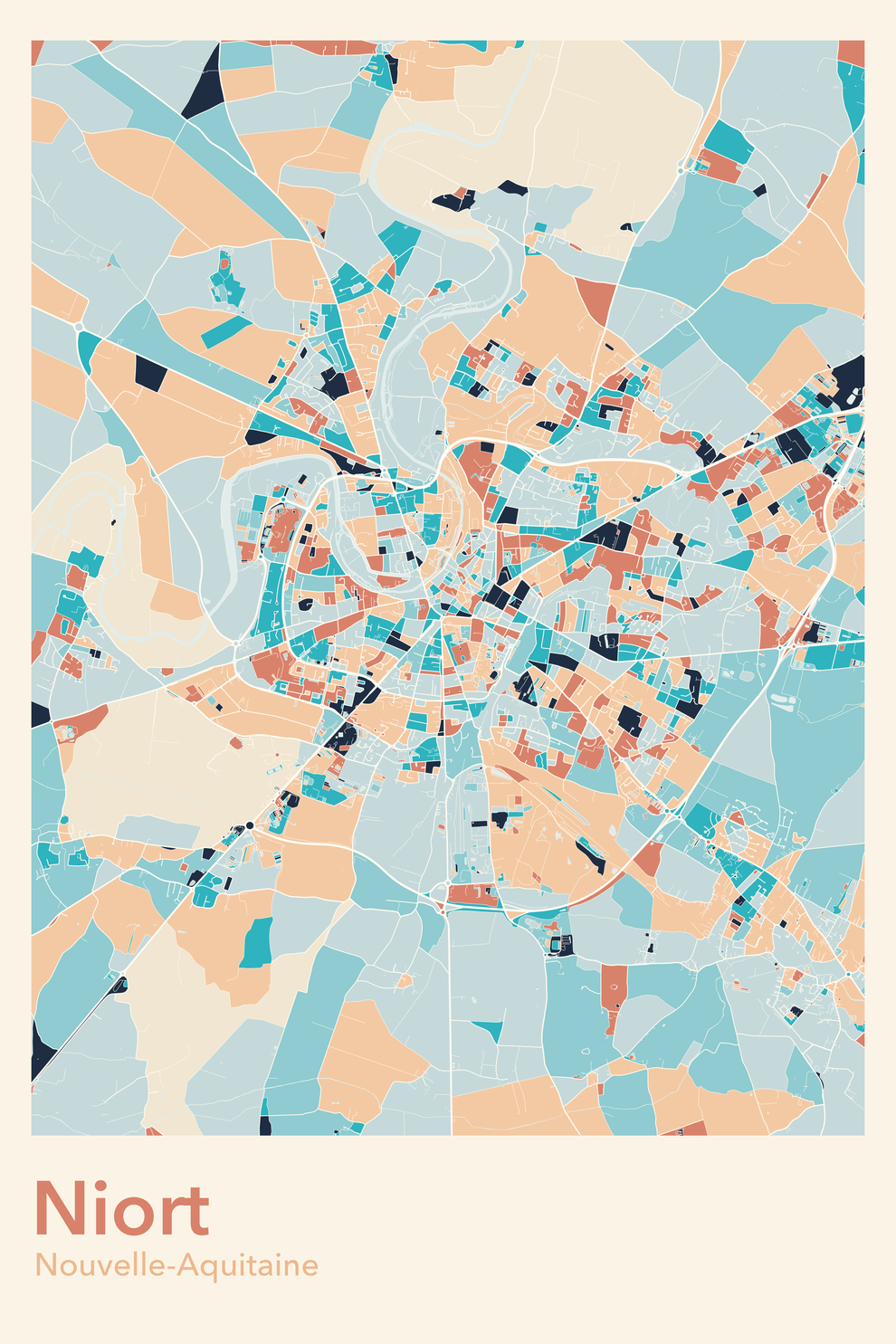 Plan de Niort coloré - Carte personnalisée