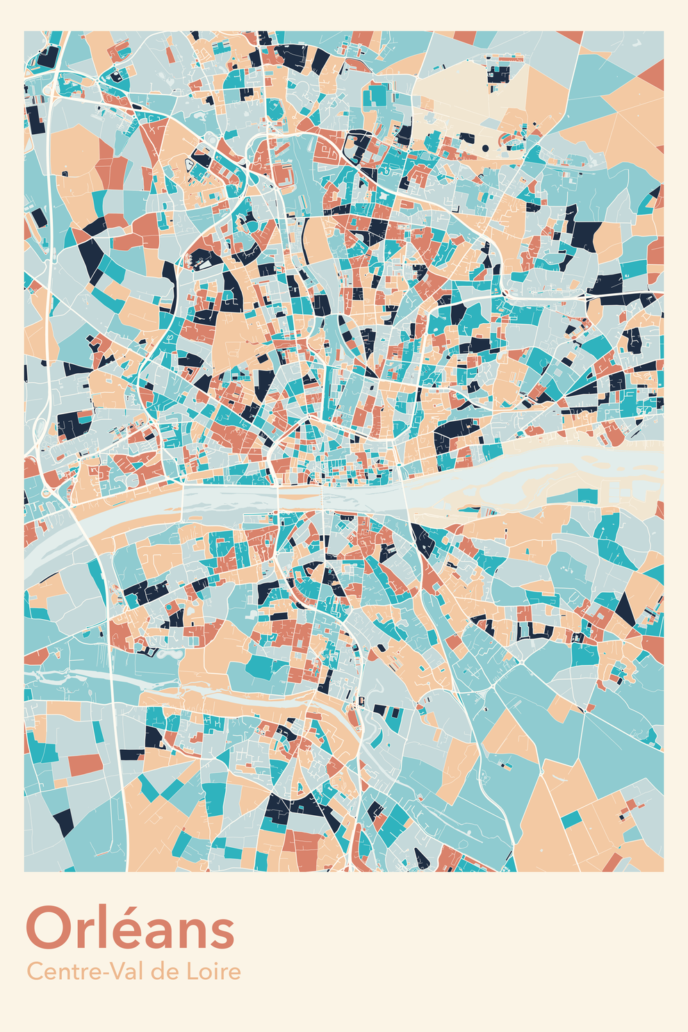 Plan d'Orléans coloré - Carte personnalisée