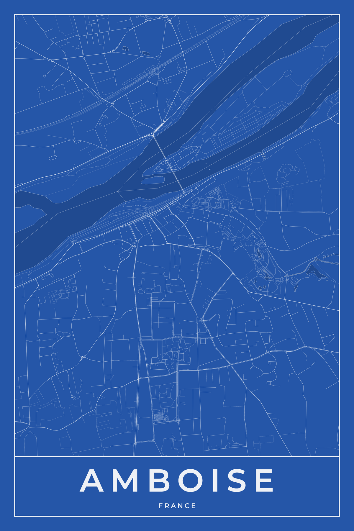 Carte d'Amboise bleue - Affiche personnalisée