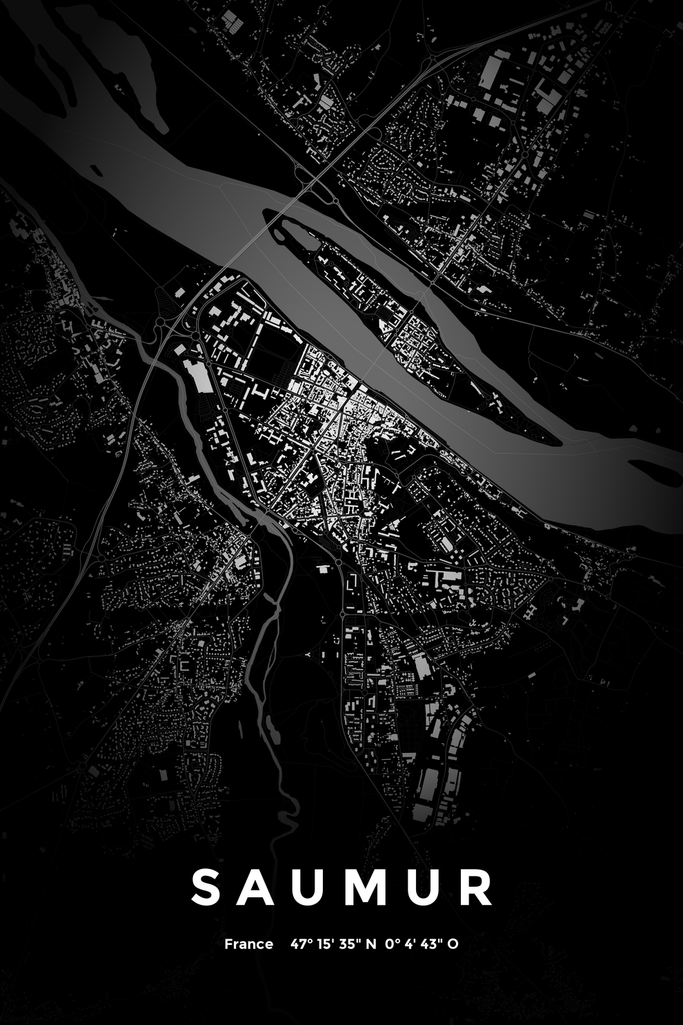 Carte de Saumur nuit - Affiche personnalisée
