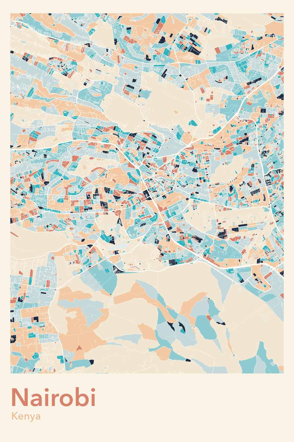 Plan de Nairobi coloré - Carte personnalisée