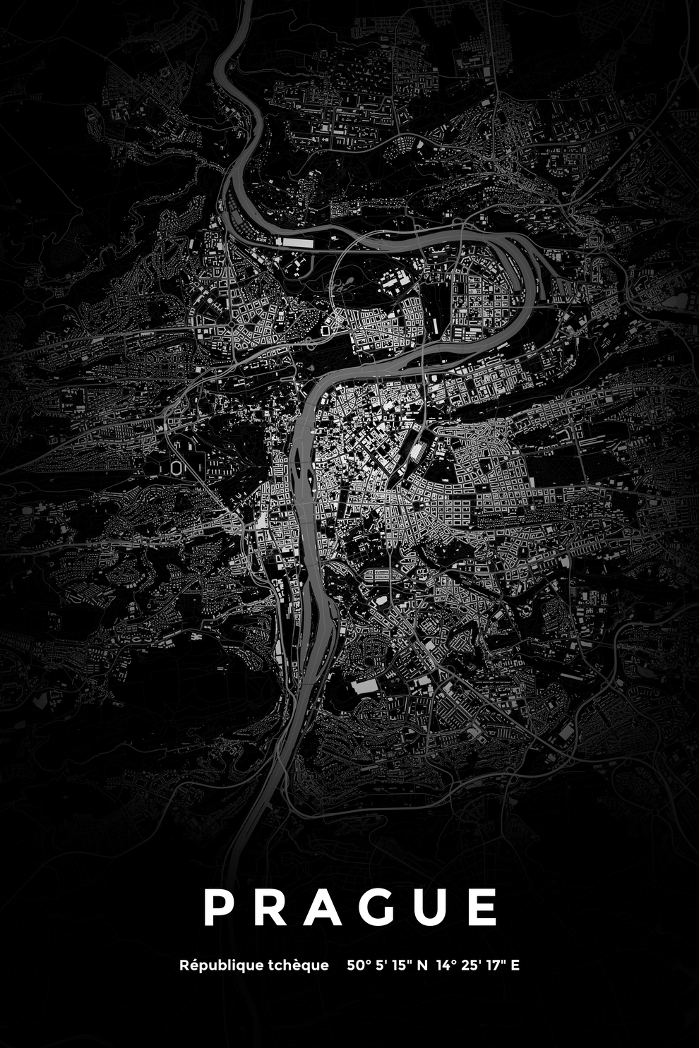 Carte de Prague nuit - Affiche personnalisée