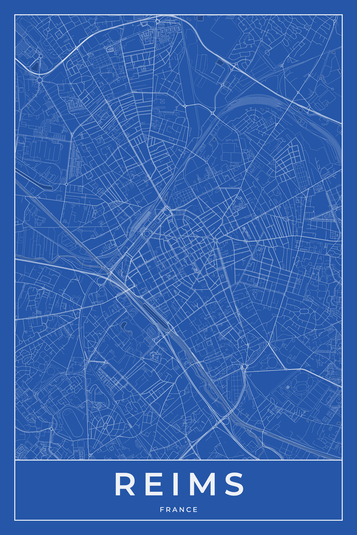 Carte de Reims bleue - Affiche personnalisée