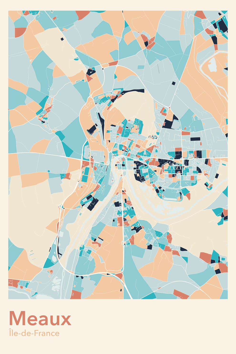 Plan de Meaux coloré - Carte personnalisée