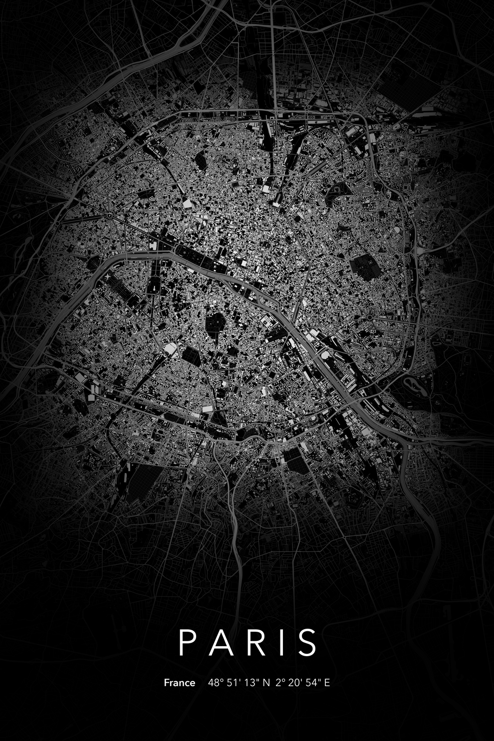Carte de Paris nuit - Affiche personnalisée