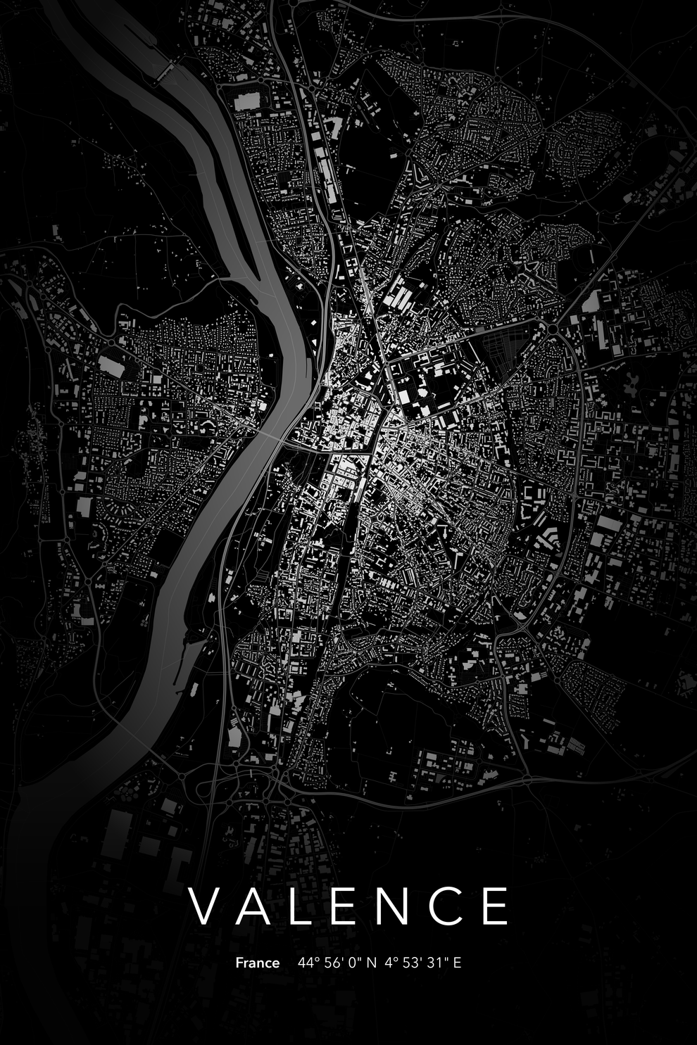 Carte de Valence nuit - Affiche personnalisée