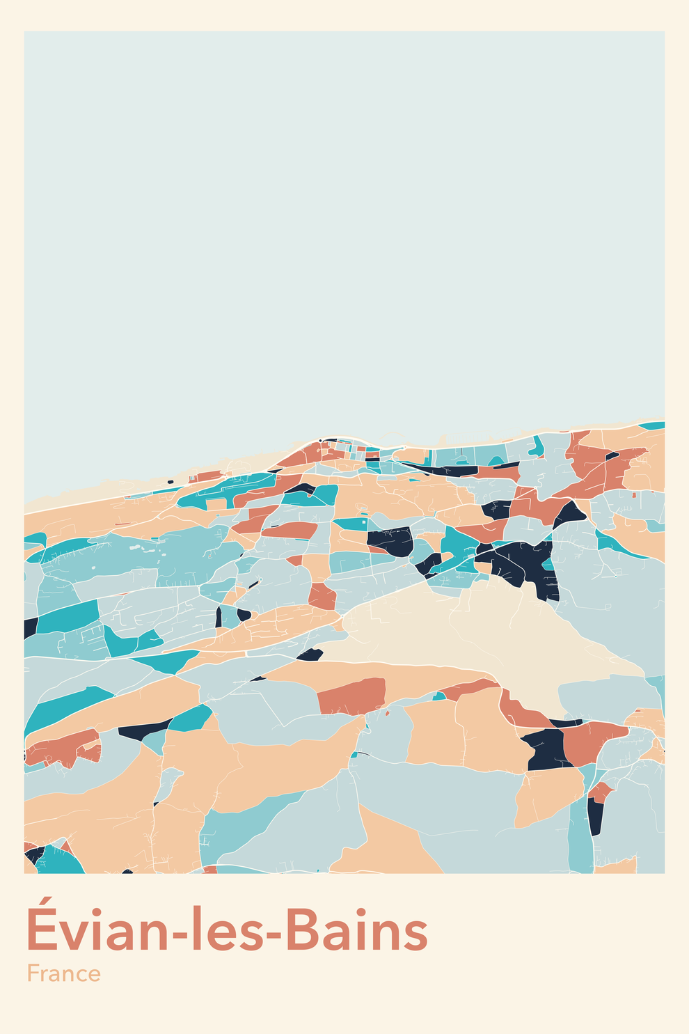 Plan d'Évian-les-Bains coloré - Carte personnalisée