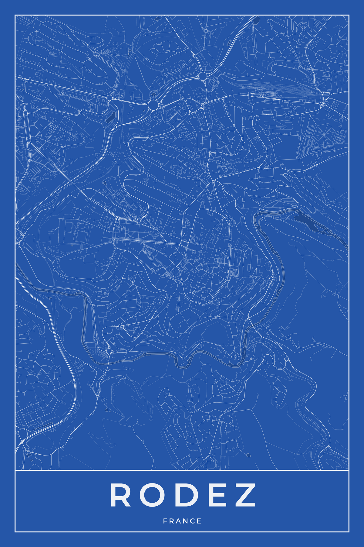 Carte de Rodez bleue - Affiche personnalisée