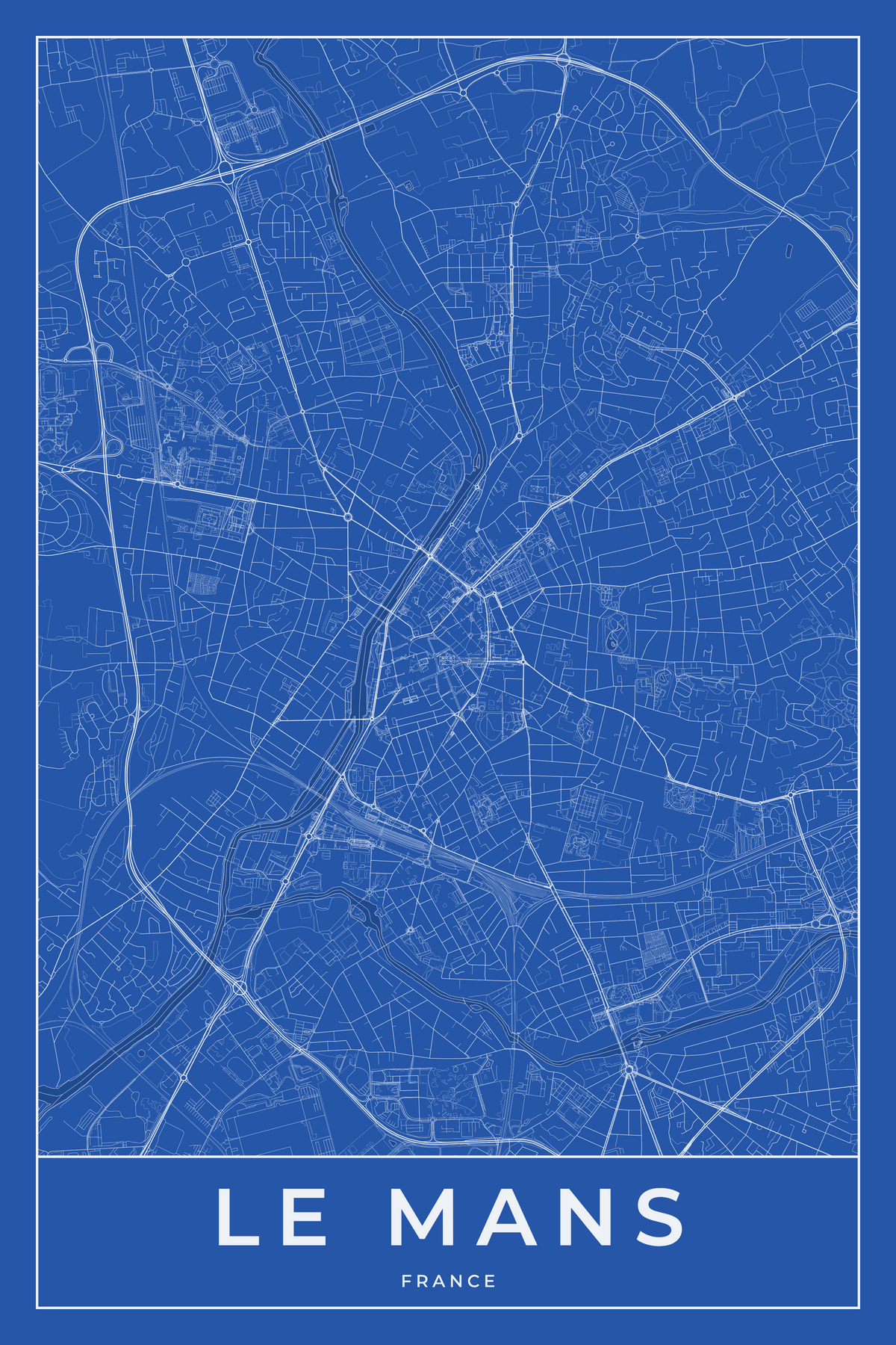 Carte du Mans bleue - Affiche personnalisée