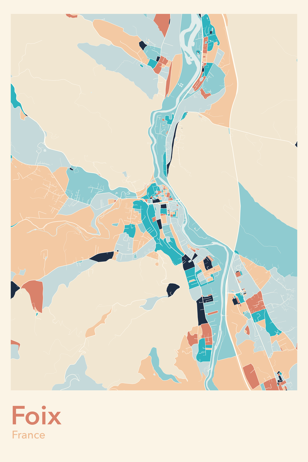 Plan de Foix coloré - Carte personnalisée