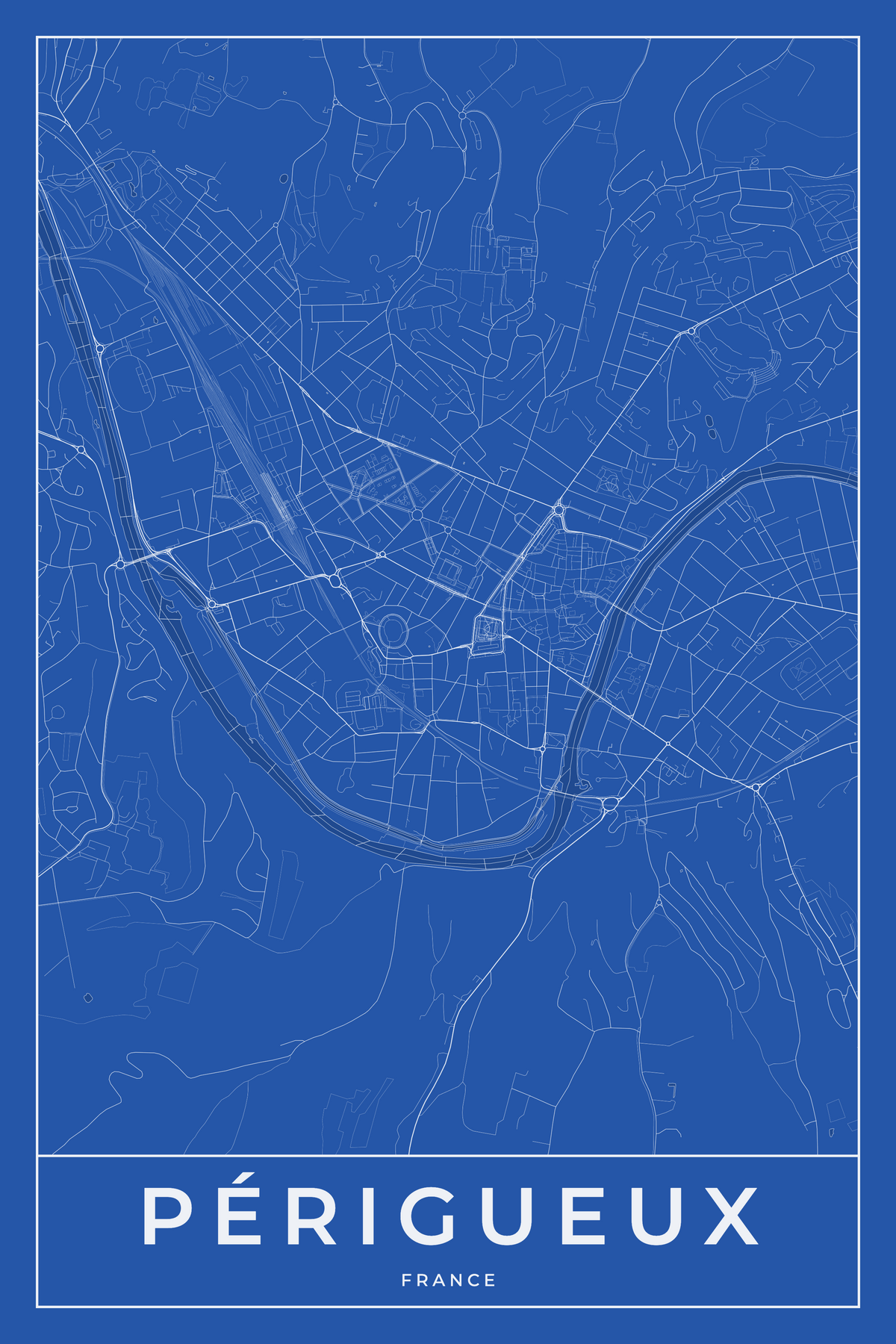 Carte de Périgueux bleue - Affiche personnalisée