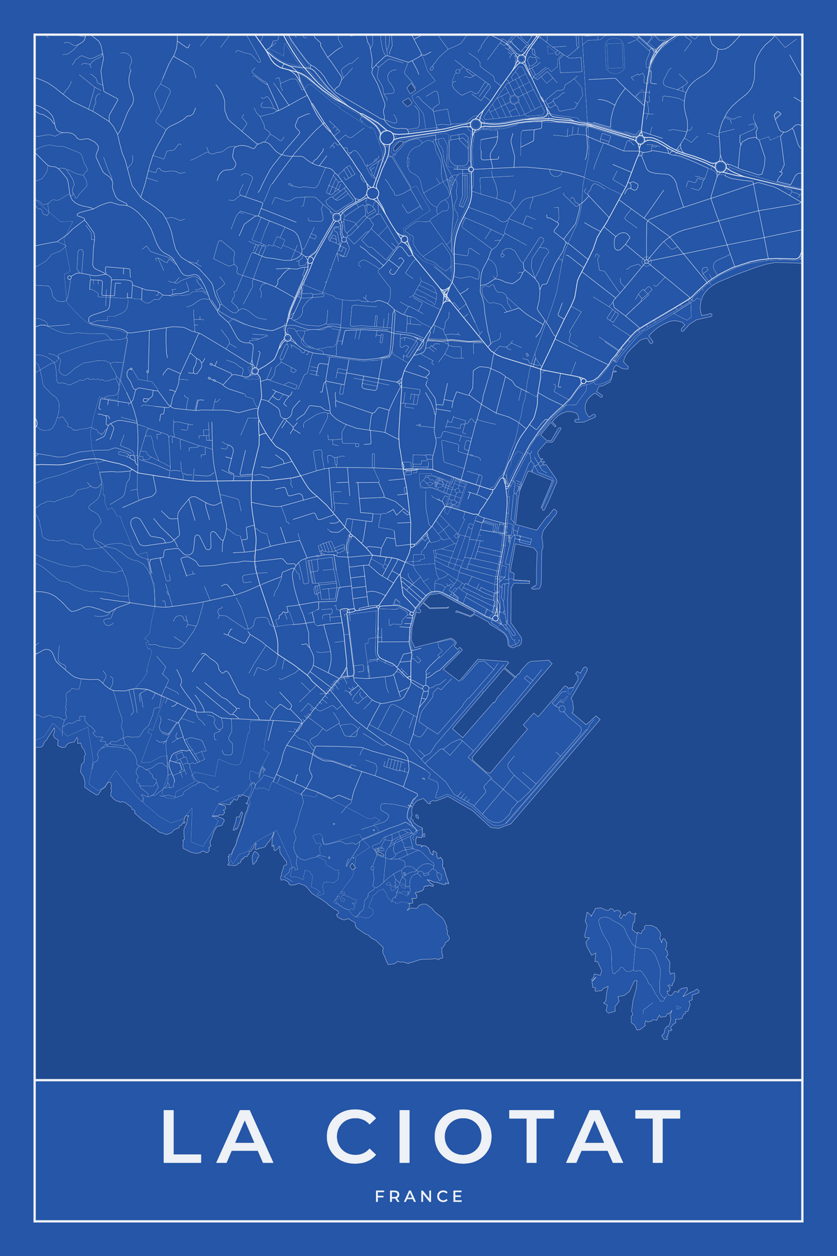 Carte de La Ciotat bleue - Affiche personnalisée