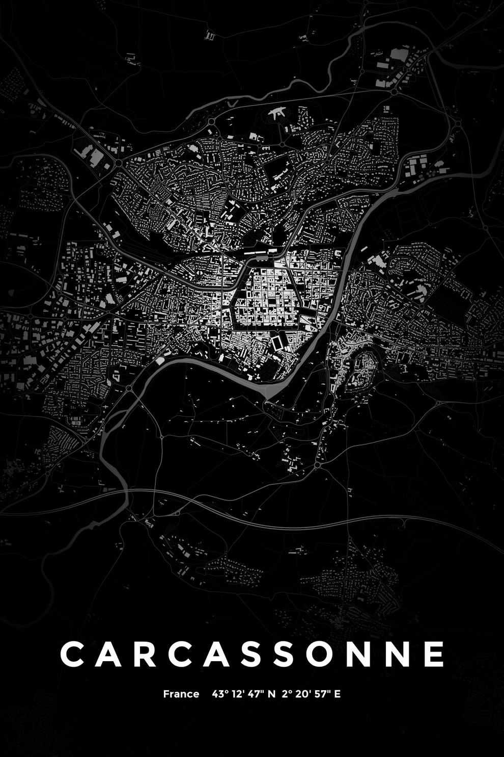 Carte de Carcassonne nuit - Affiche personnalisée