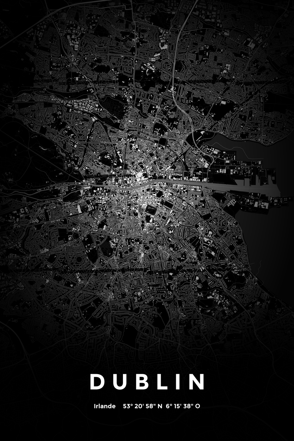 Carte de Dublin nuit - Affiche personnalisée
