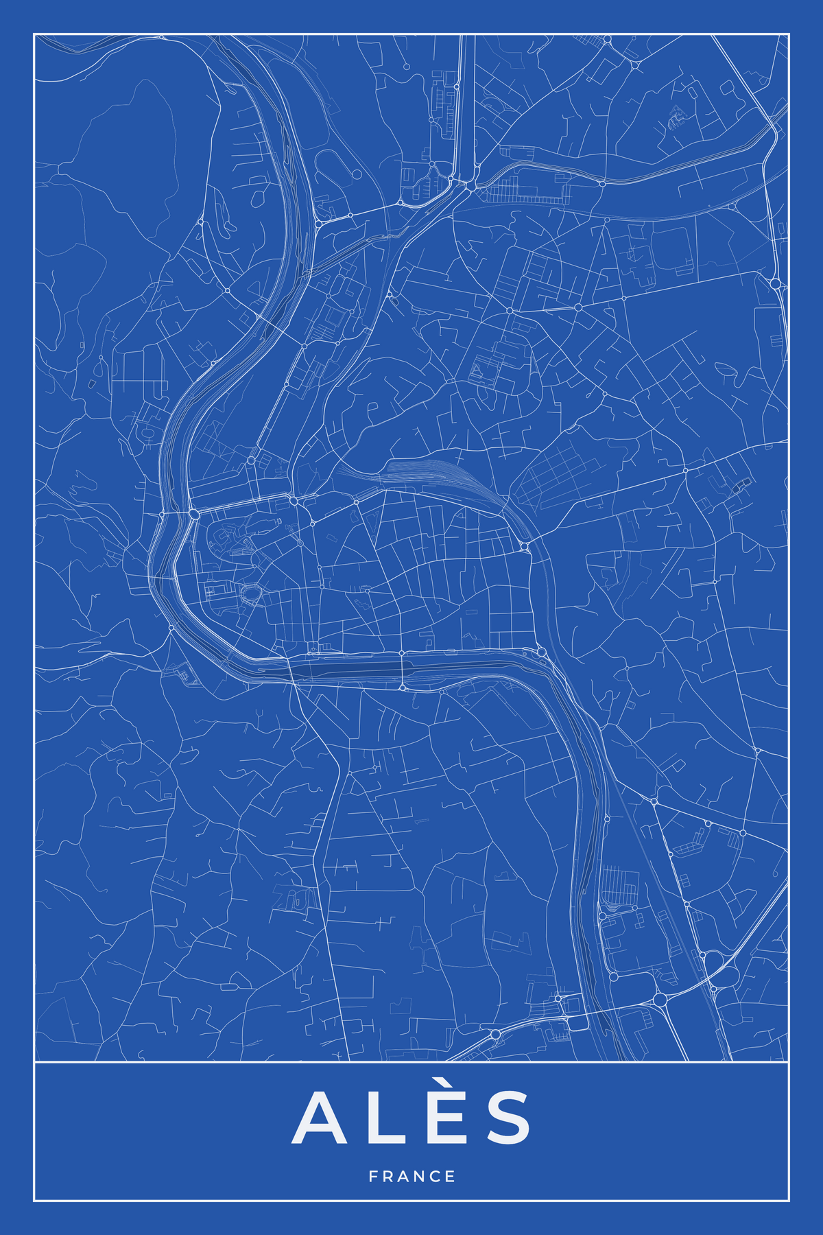 Carte d'Alès bleue - Affiche personnalisée
