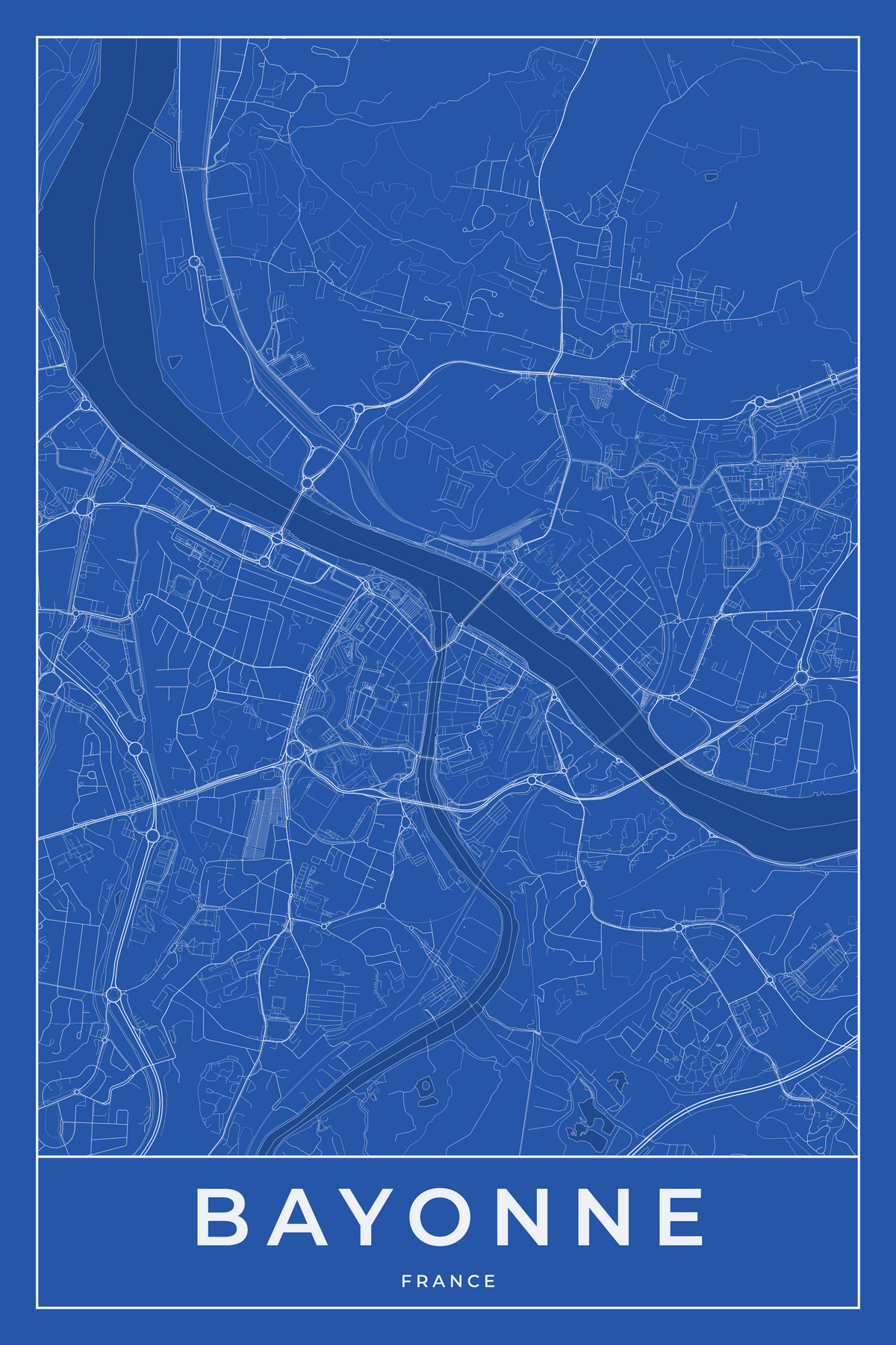Carte de Bayonne bleue - Affiche personnalisée