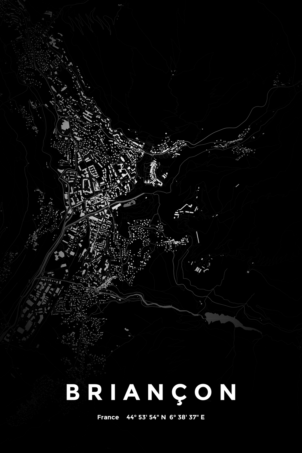Carte de Briançon nuit - Affiche personnalisée