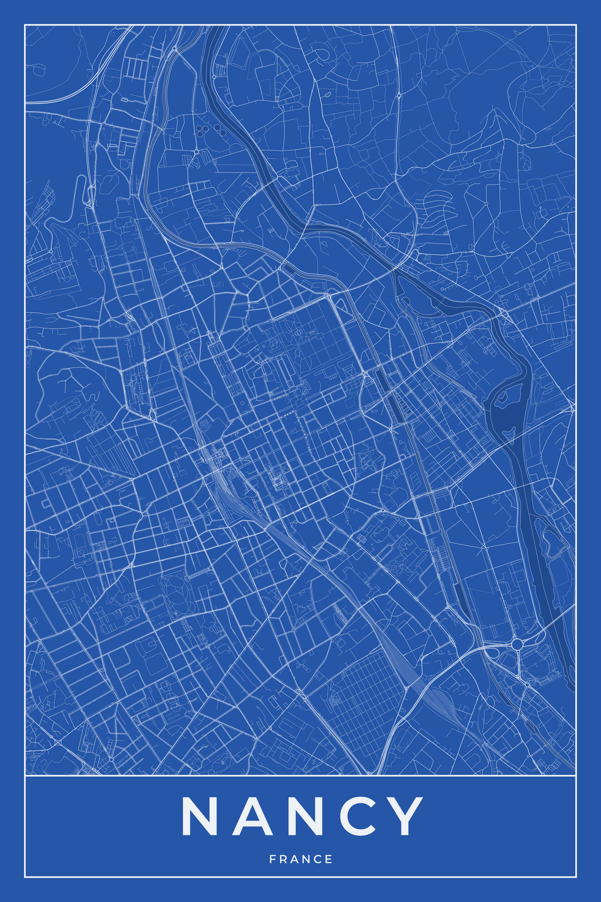 Carte de Nancy bleue - Affiche personnalisée