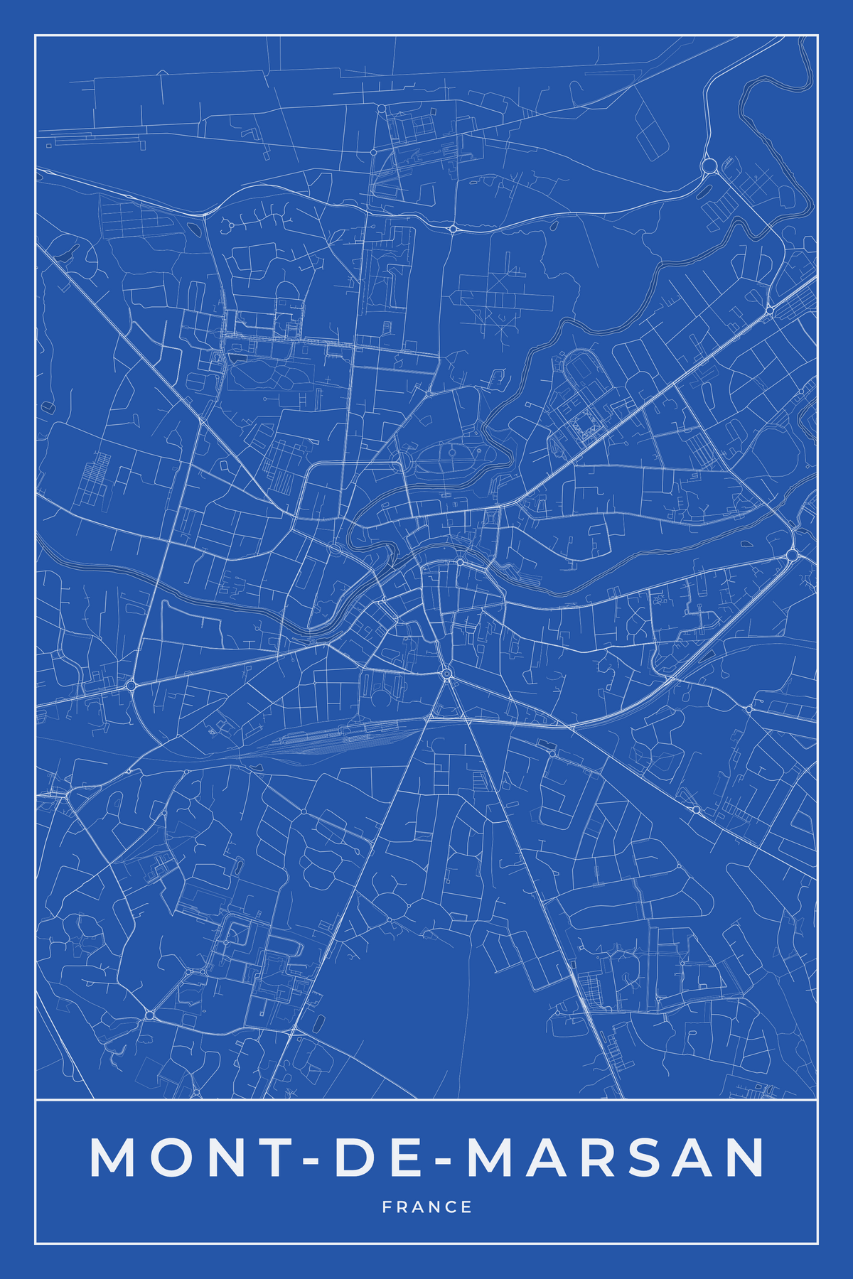 Carte de Mont-de-Marsan bleue - Affiche personnalisée