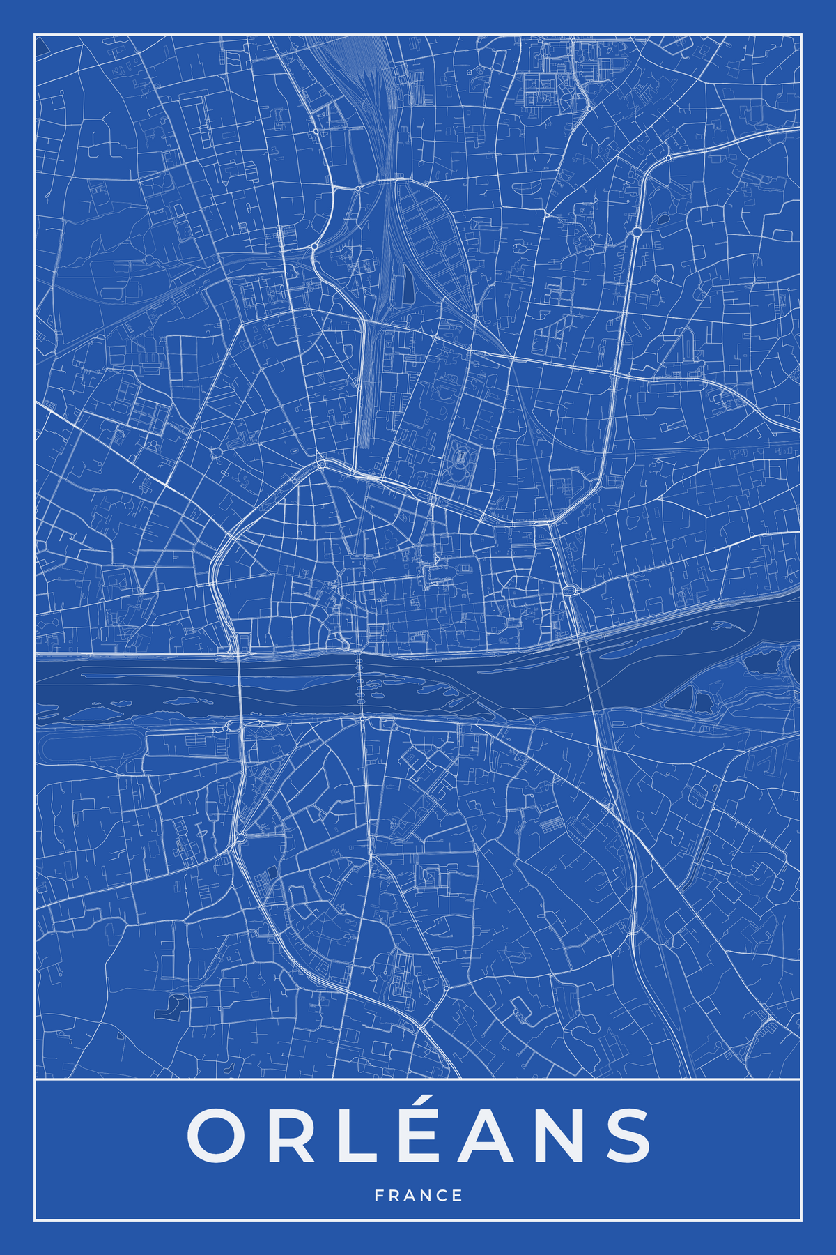 Carte d'Orléans bleue - Affiche personnalisée