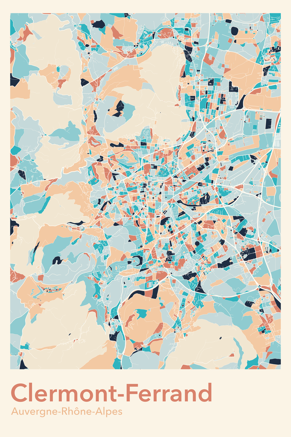 Plan de Clermont-Ferrand coloré - Carte personnalisée