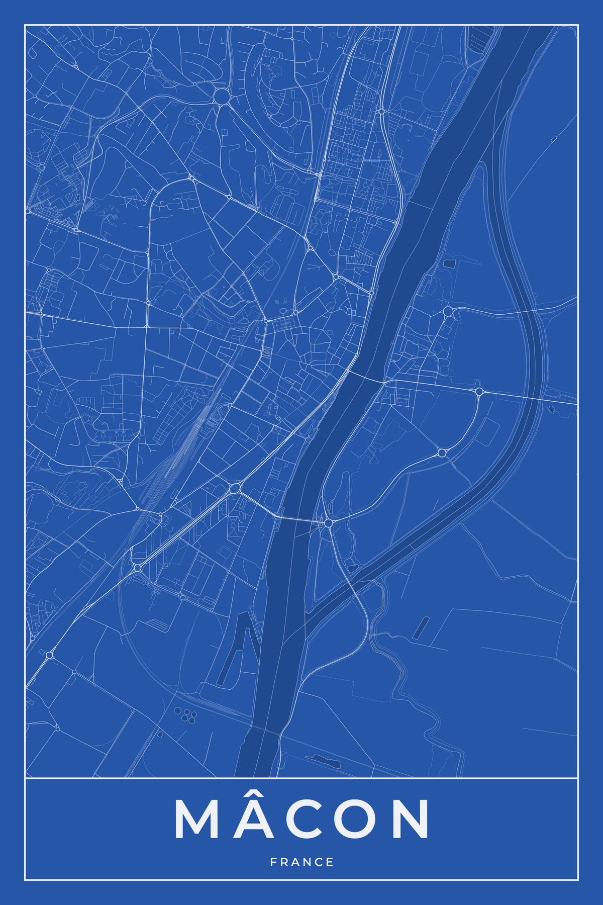 Carte de Mâcon bleue - Affiche personnalisée