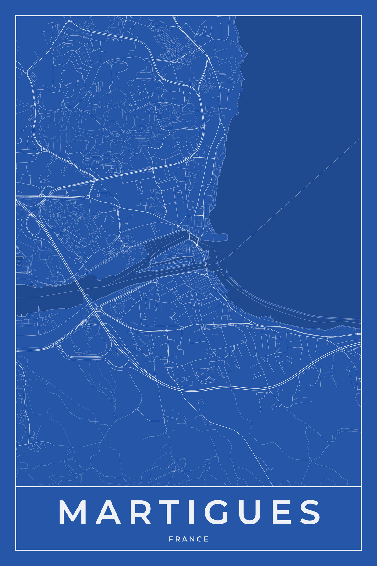 Carte de Martigues bleue - Affiche personnalisée