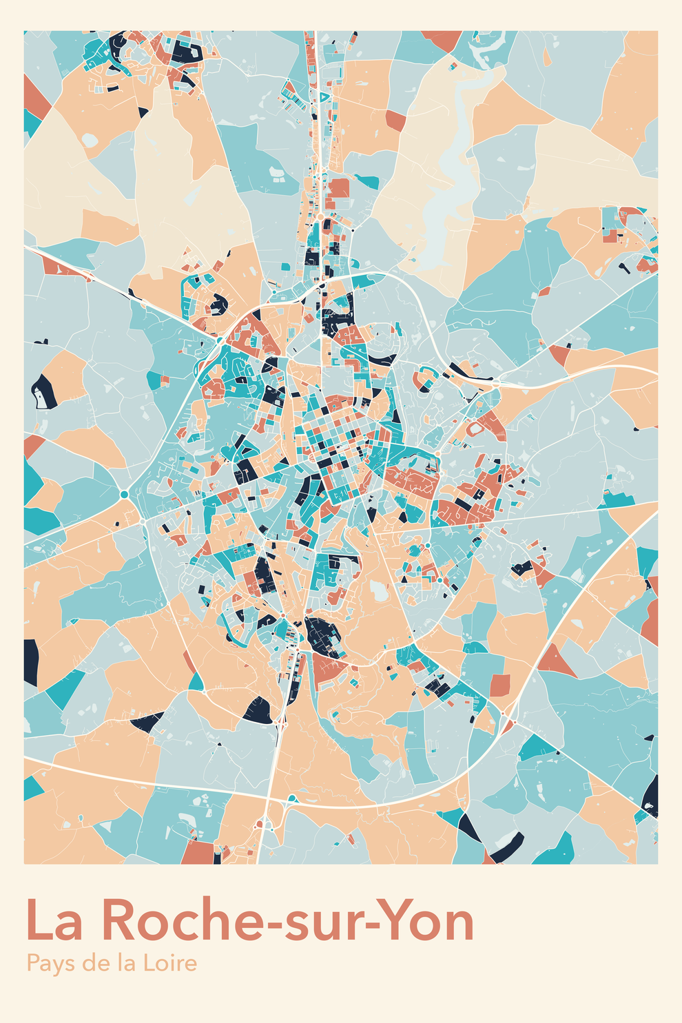 Plan de La Roche-sur-Yon coloré - Carte personnalisée