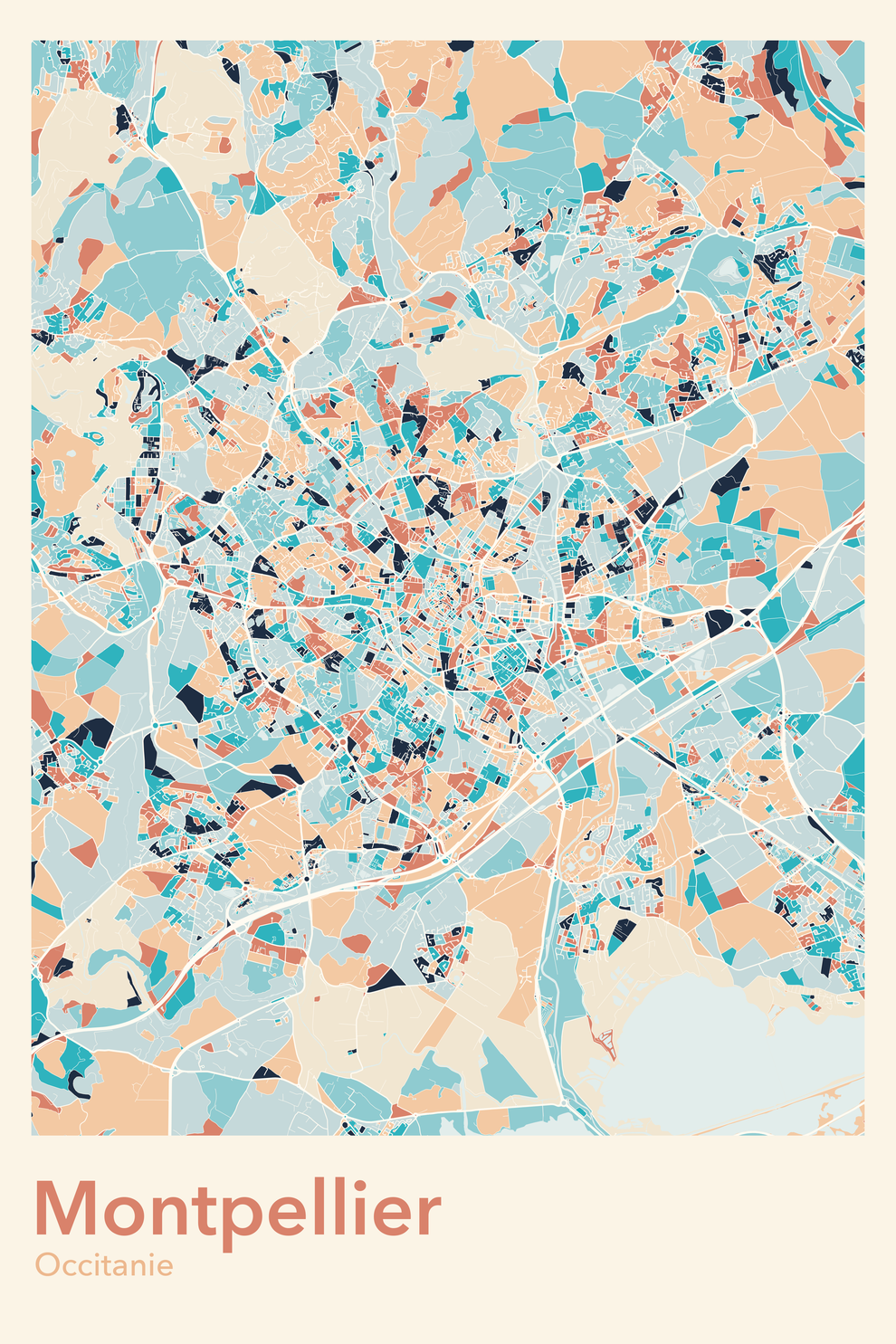Plan de Montpellier coloré - Carte personnalisée