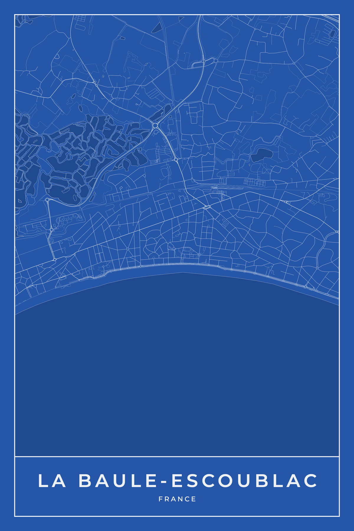 Carte de La Baule-Escoublac bleue - Affiche personnalisée