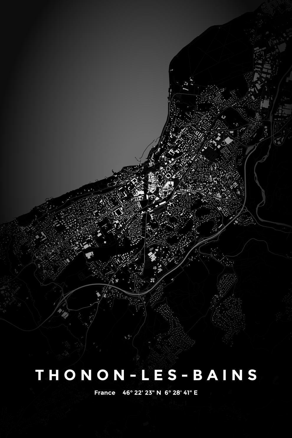 Carte de Thonon-les-Bains nuit - Affiche personnalisée