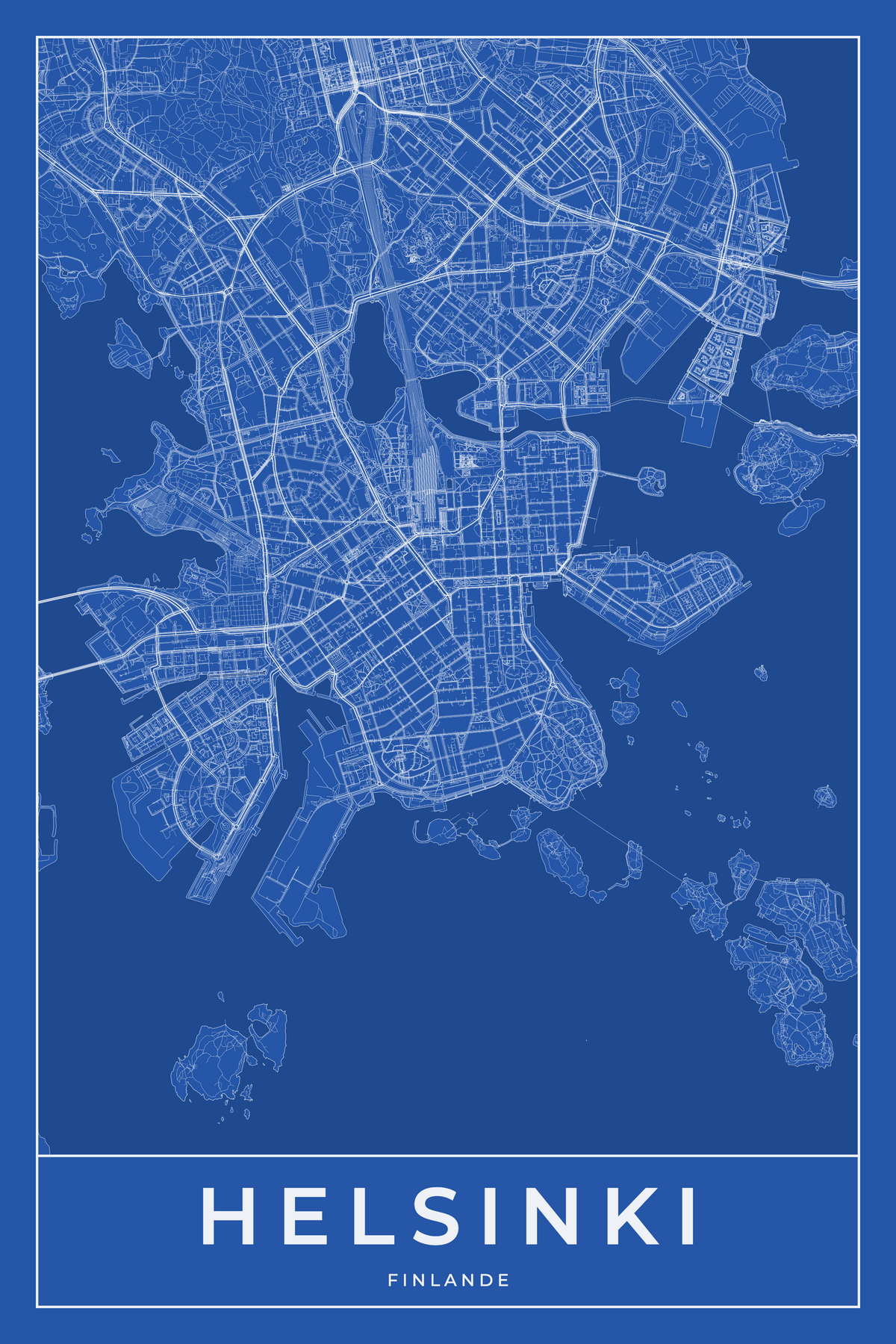Carte d'Helsinki bleue - Affiche personnalisée
