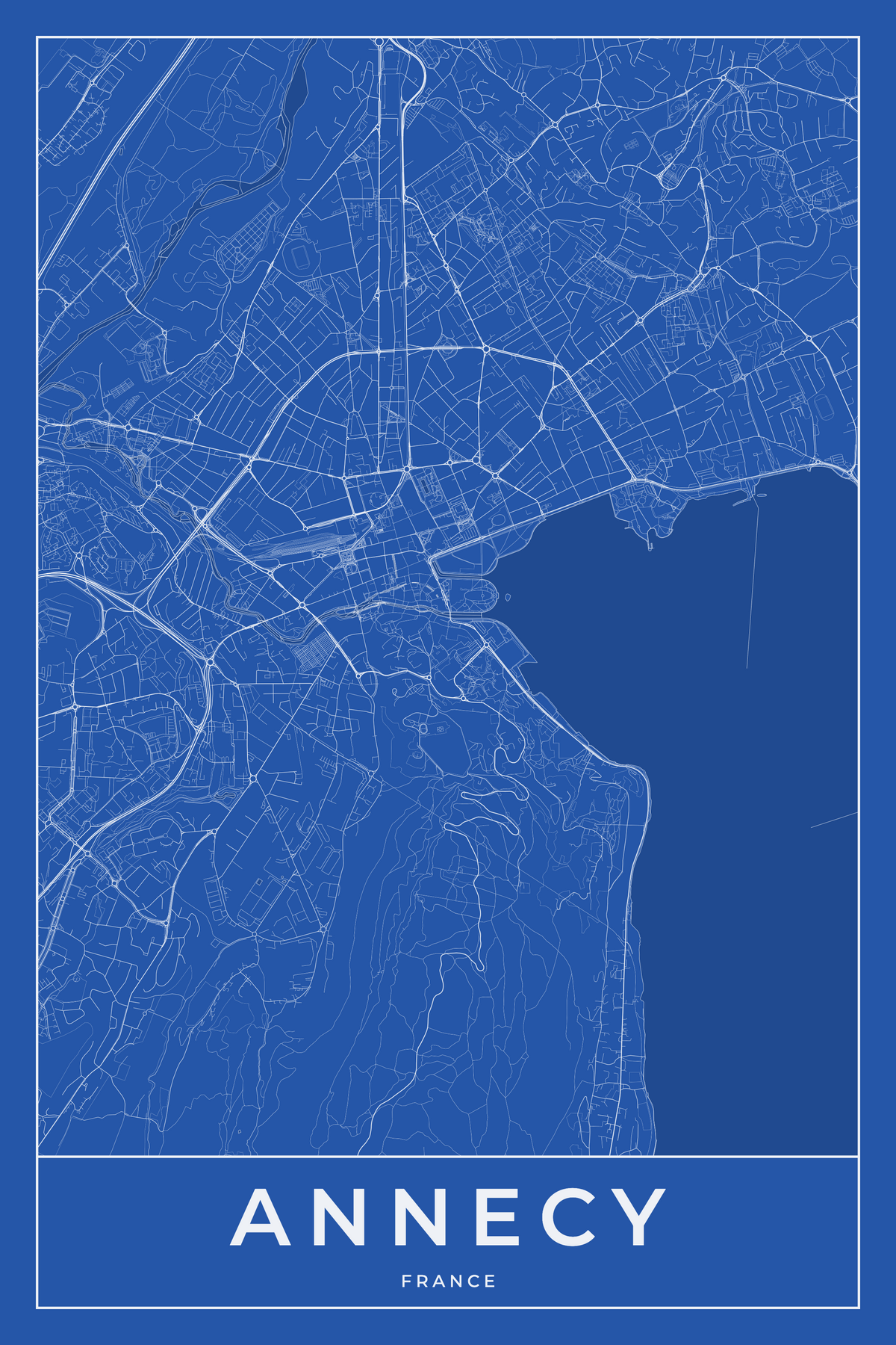 Carte d'Annecy bleue - Affiche personnalisée