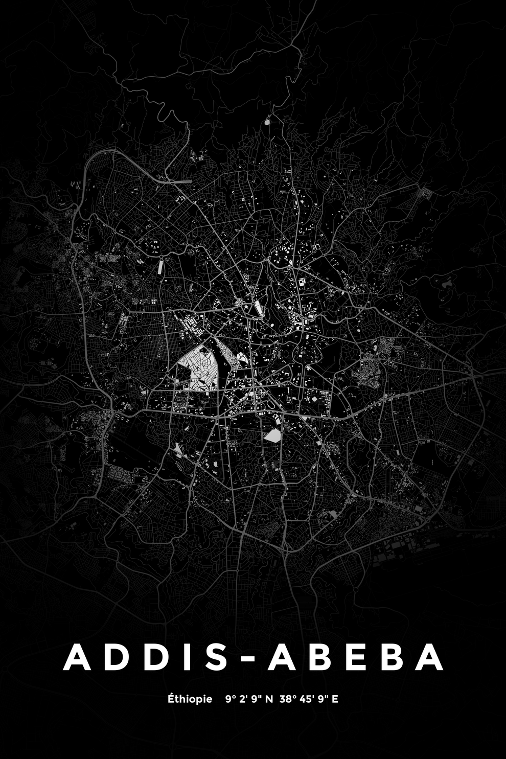 Carte d'Addis-Abeba nuit - Affiche personnalisée