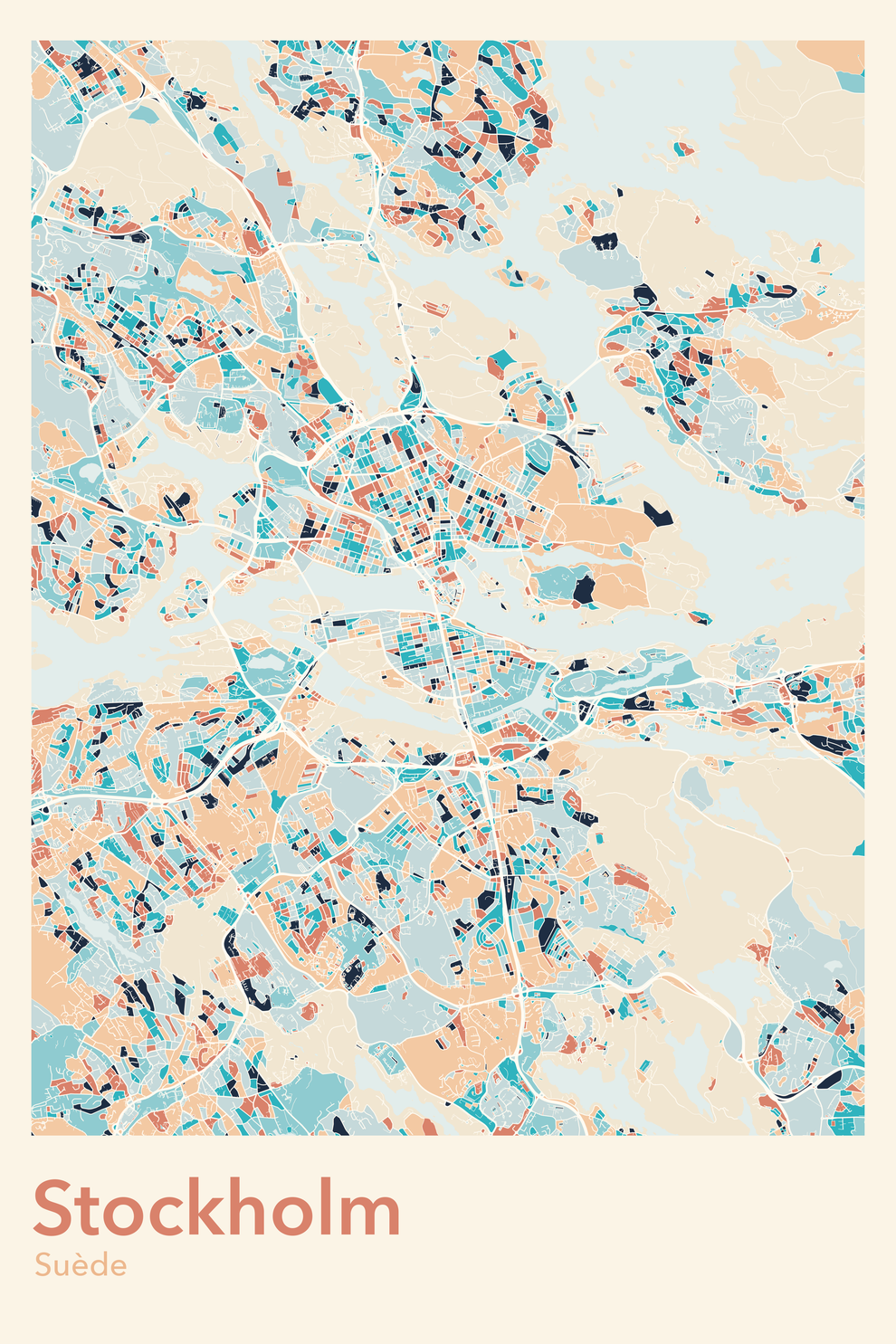 Plan de Stockholm coloré - Carte personnalisée