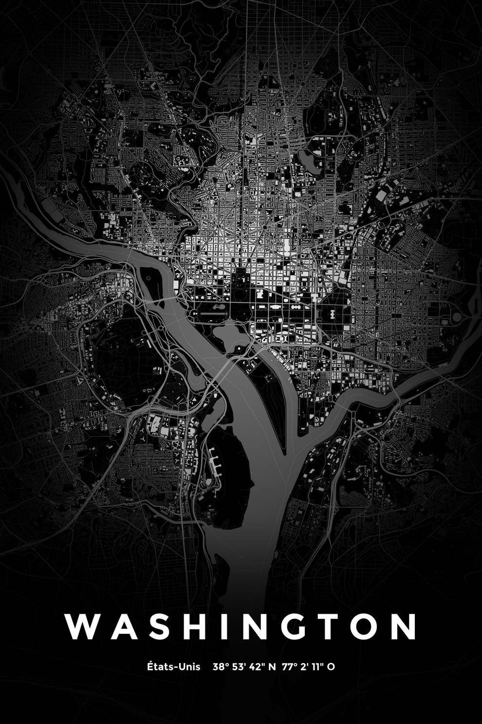 Carte de Washington nuit - Affiche personnalisée