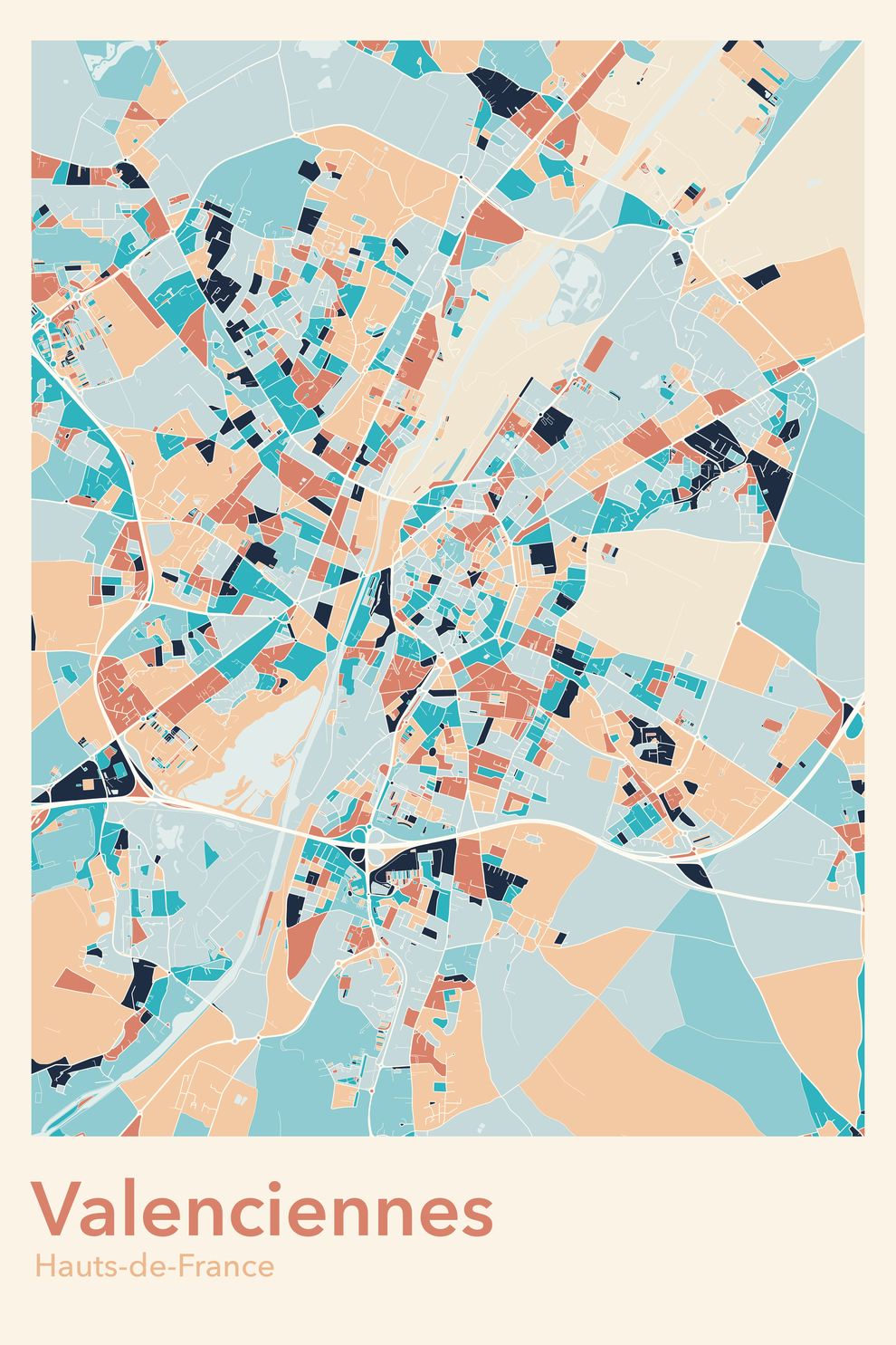 Plan de Valenciennes coloré - Carte personnalisée