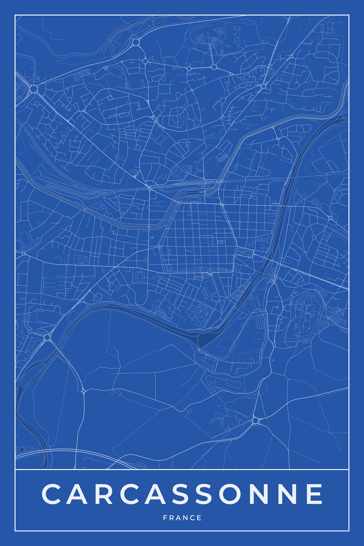 Carte de Carcassonne bleue - Affiche personnalisée