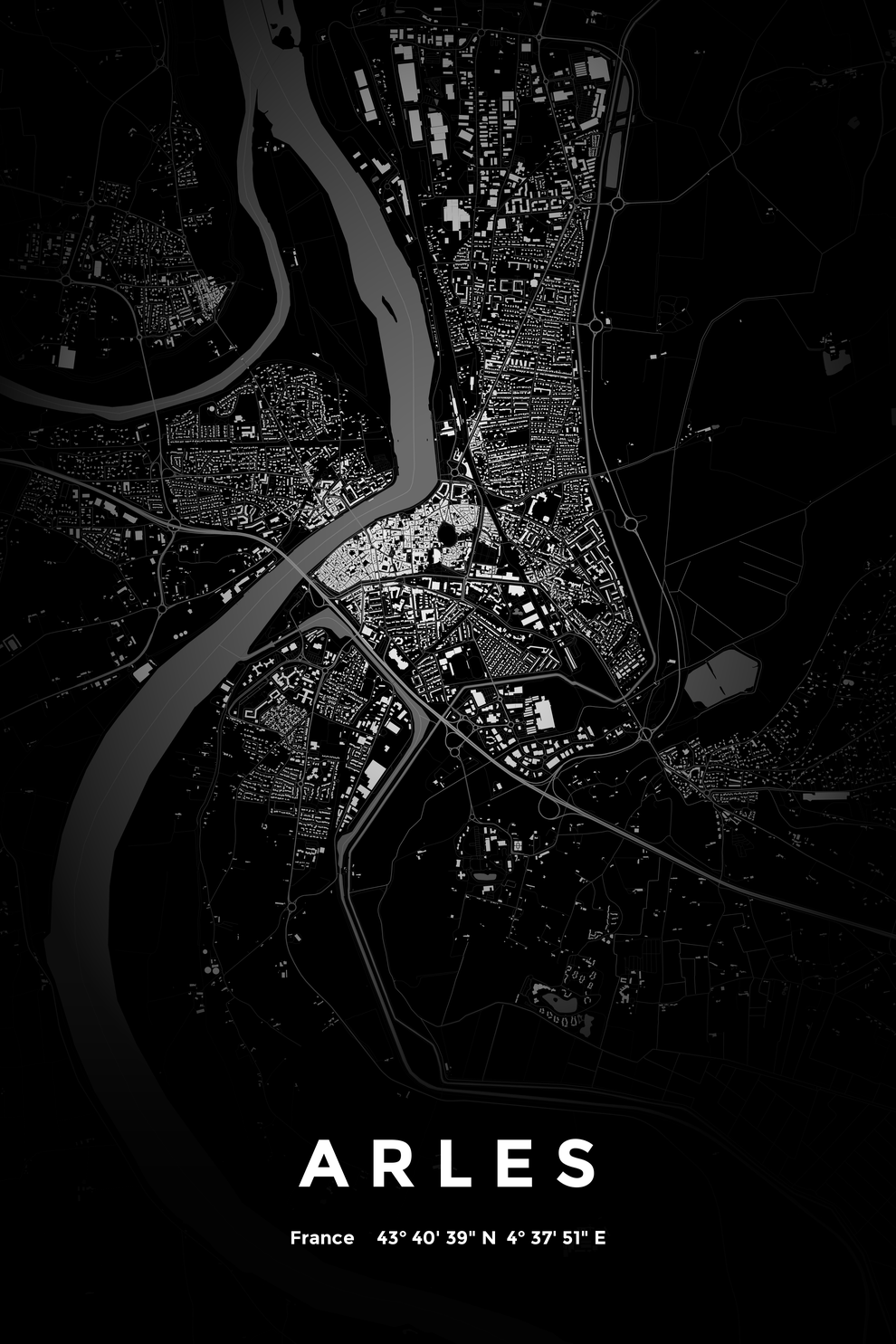 Carte d'Arles nuit - Affiche personnalisée