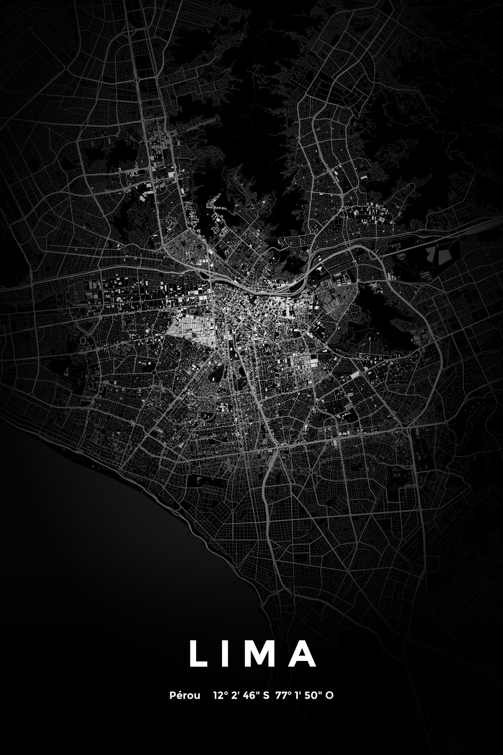 Carte de Lima nuit - Affiche personnalisée
