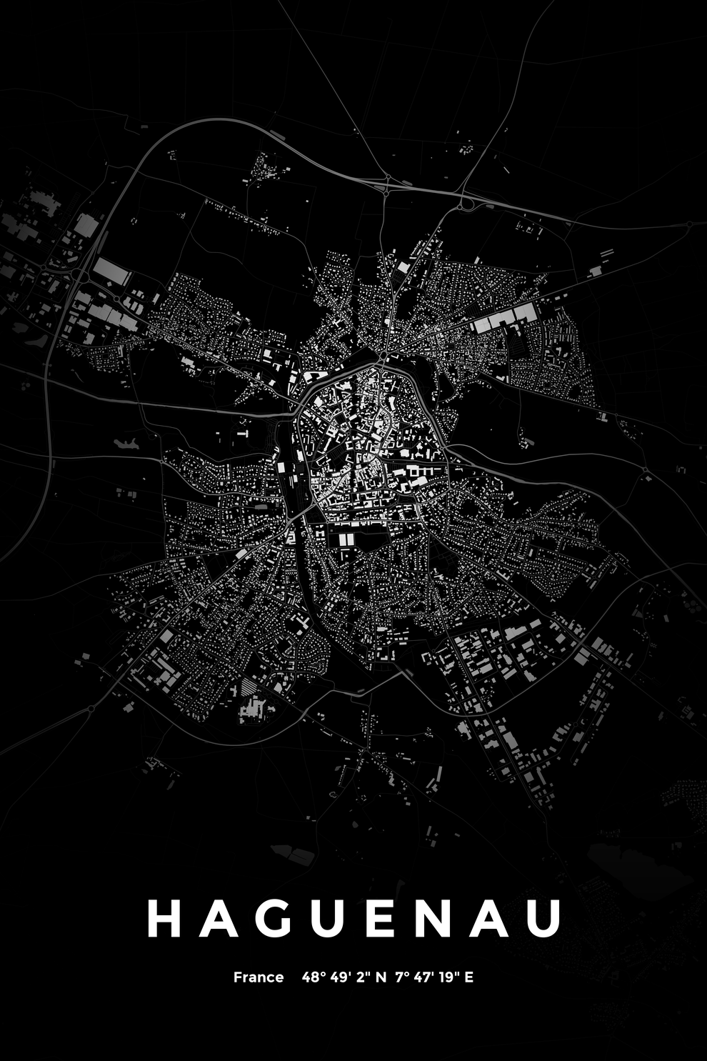 Carte d'Haguenau nuit - Affiche personnalisée
