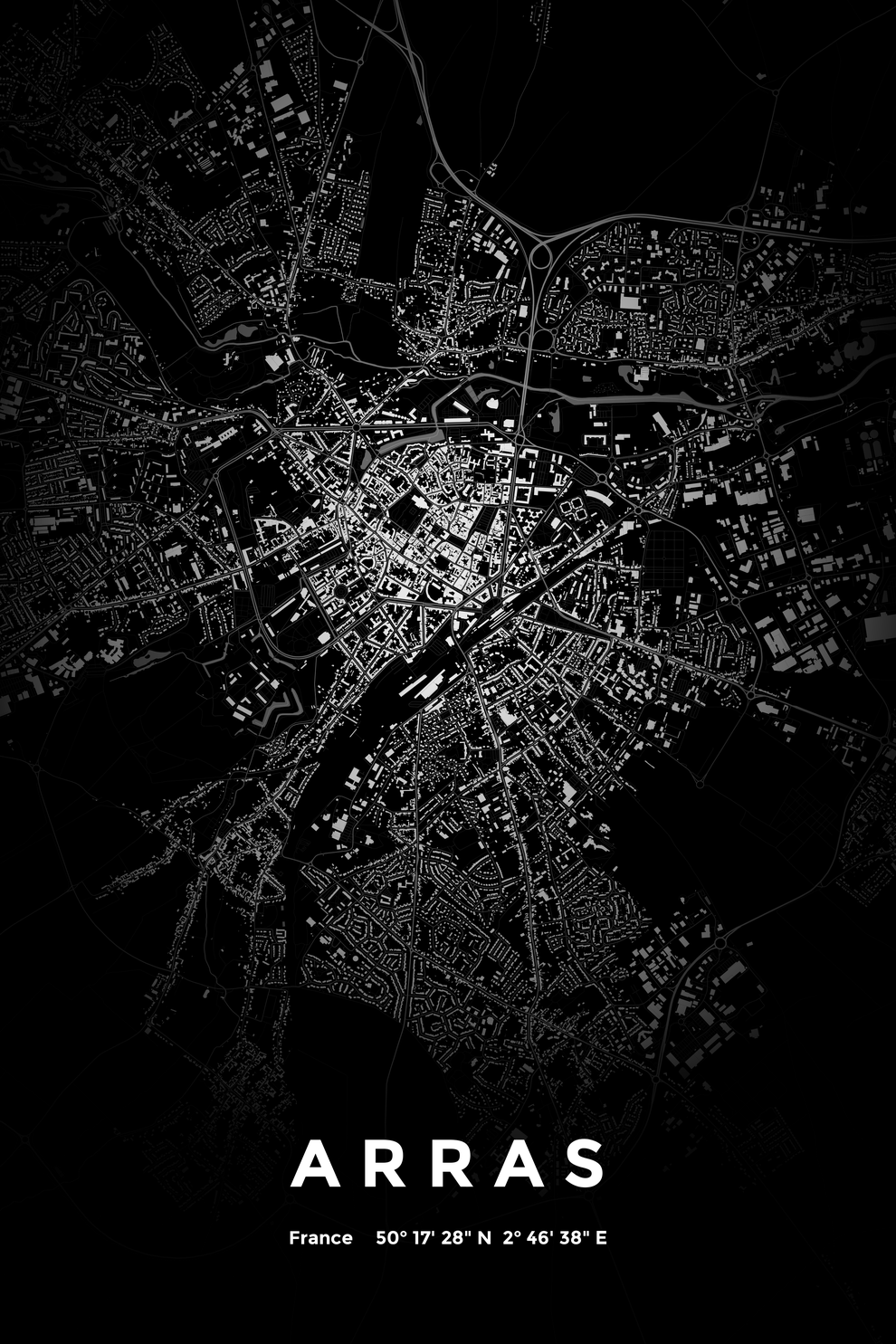 Carte d'Arras nuit - Affiche personnalisée