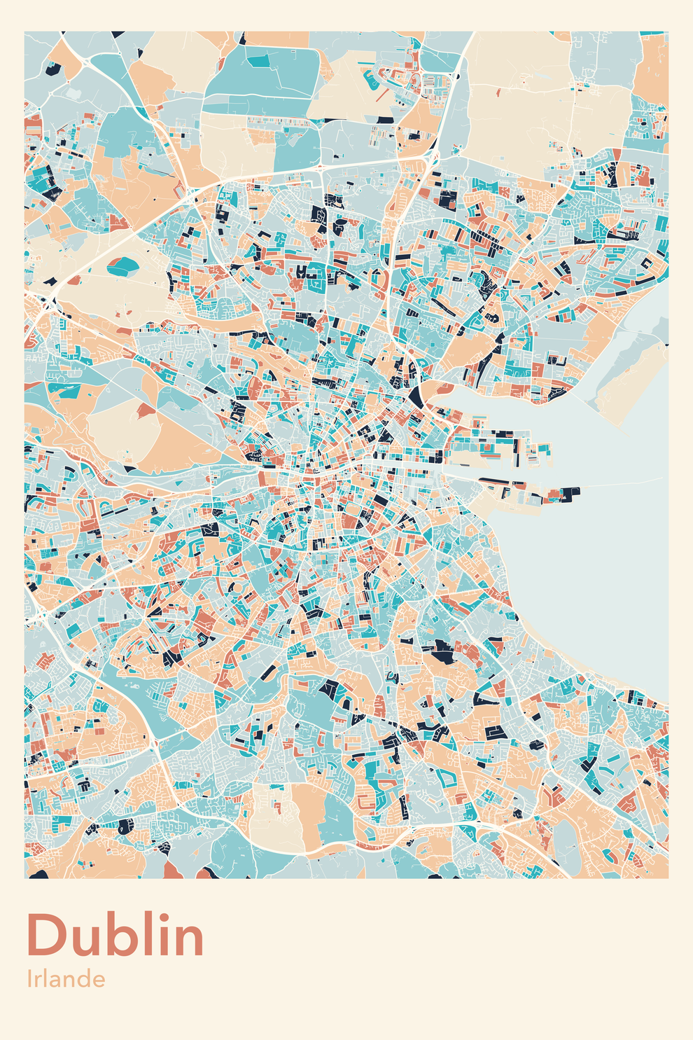 Plan de Dublin coloré - Carte personnalisée