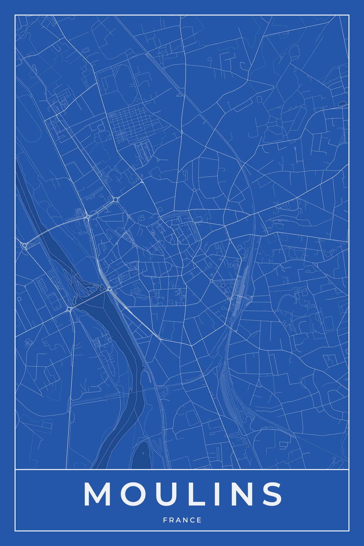Carte de Moulins bleue - Affiche personnalisée