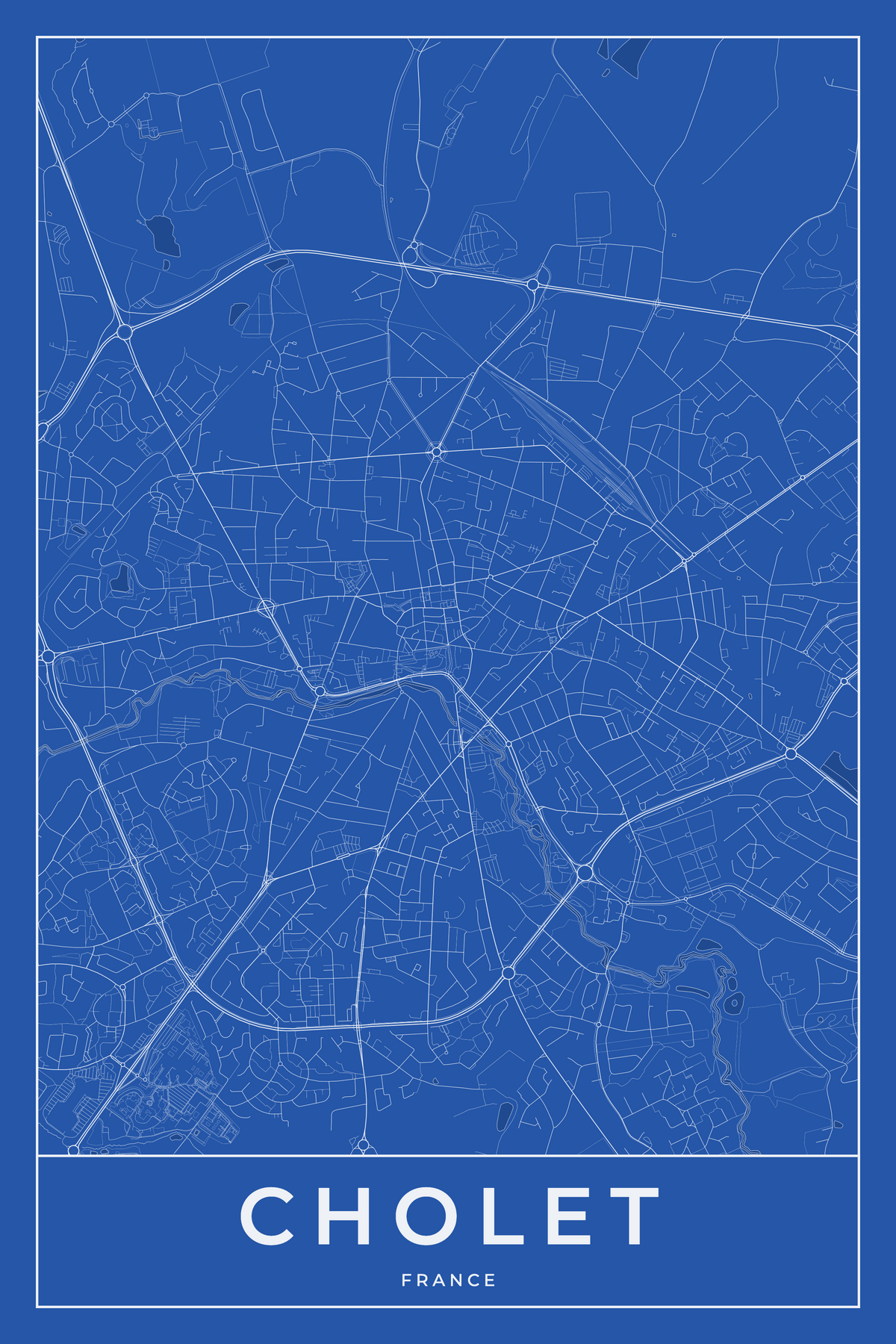 Carte de Cholet bleue - Affiche personnalisée