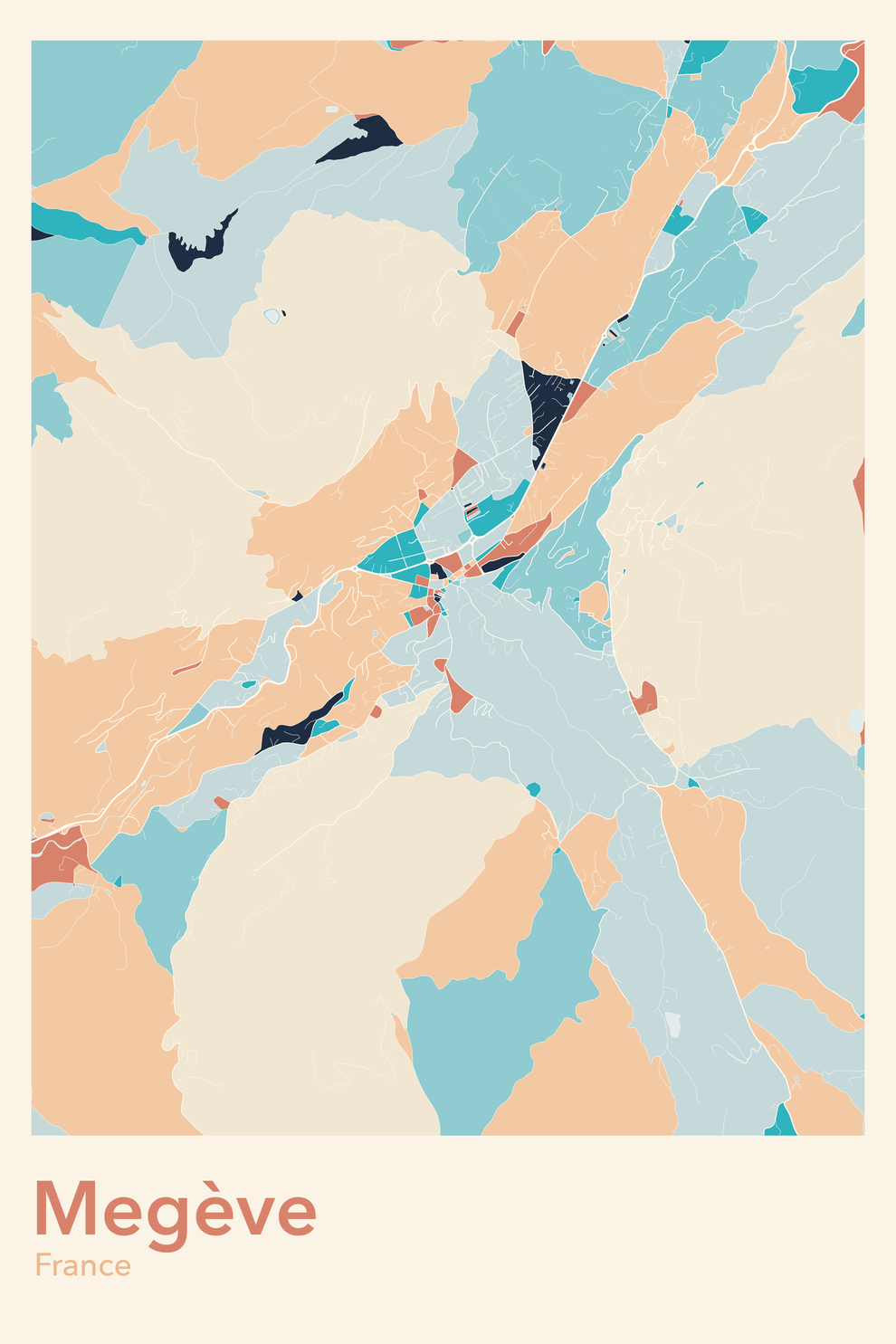 Plan de Megève coloré - Carte personnalisée