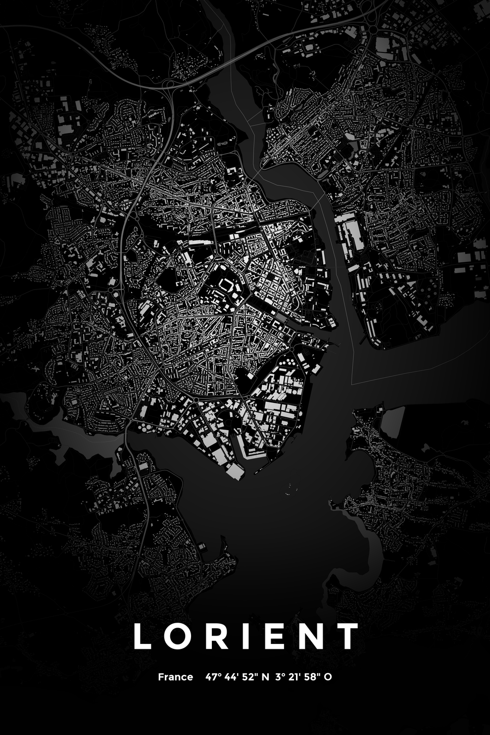 Carte de Lorient nuit - Affiche personnalisée